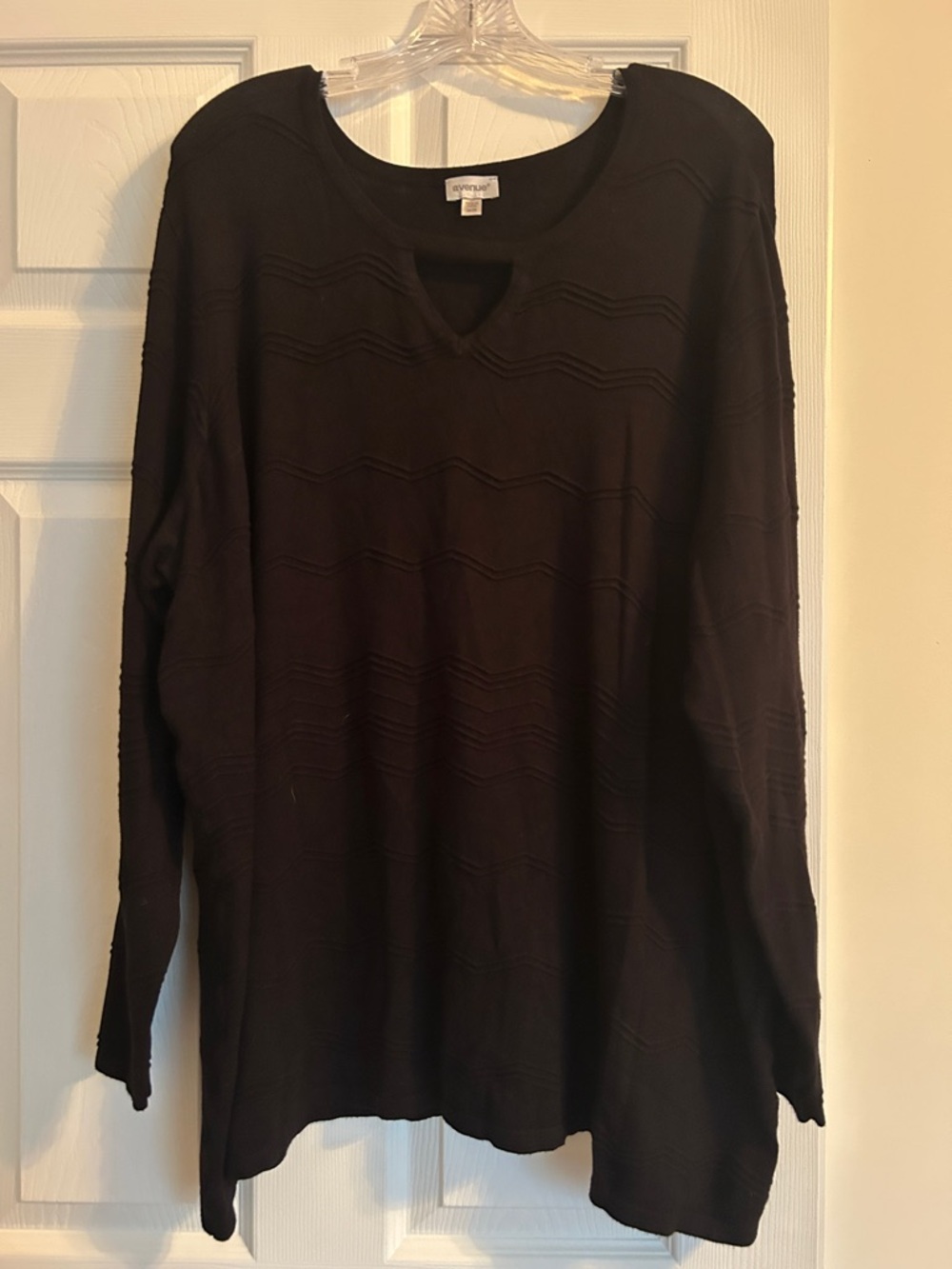 Avenue Black Crew-to-Scoop Notch Neck Textured Sweater